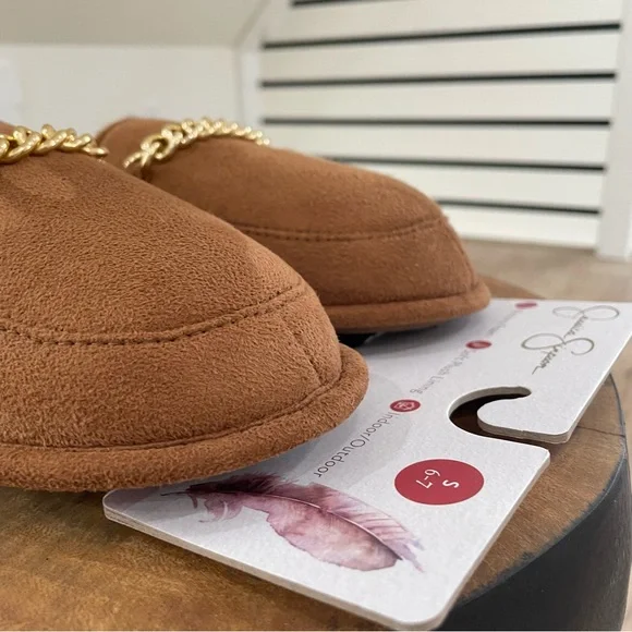 S M L NWT Jessica Simpson brown and gold fuzzy slippers with cheetah print - Picture 11 of 13